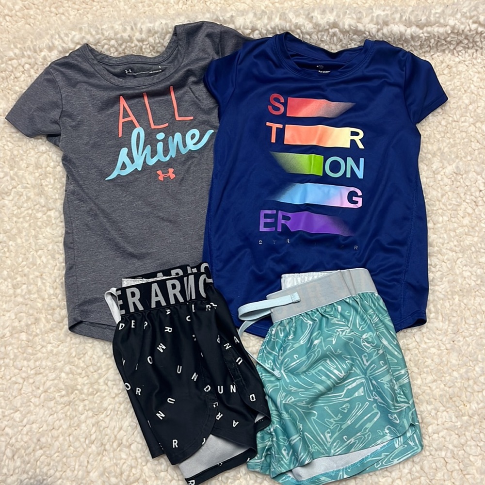 Girls size 6 athletic clothing lot (shorts, tops,), Under Armour